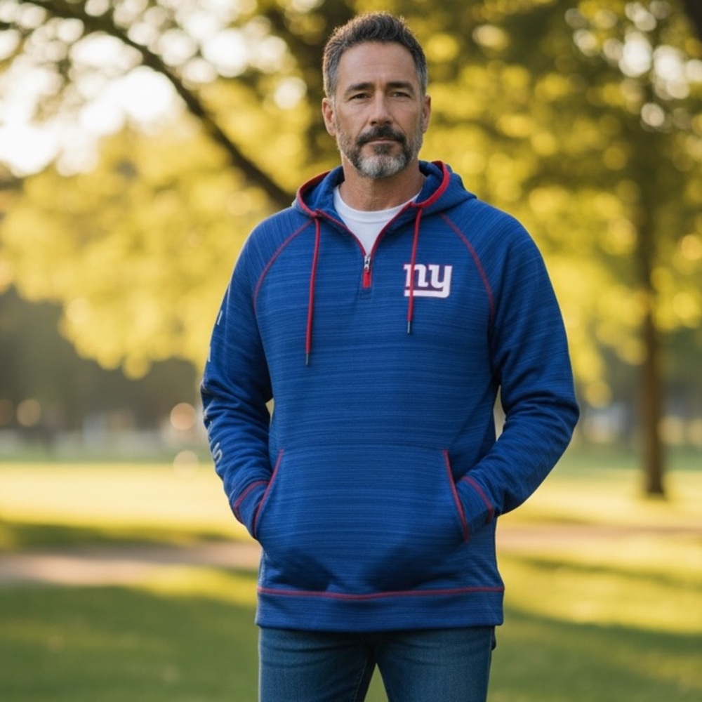 PRE OWNED HANDS HIGH NY GIANTS BLUE QUARTER ZIP MENS SWEATSHIRT XXL